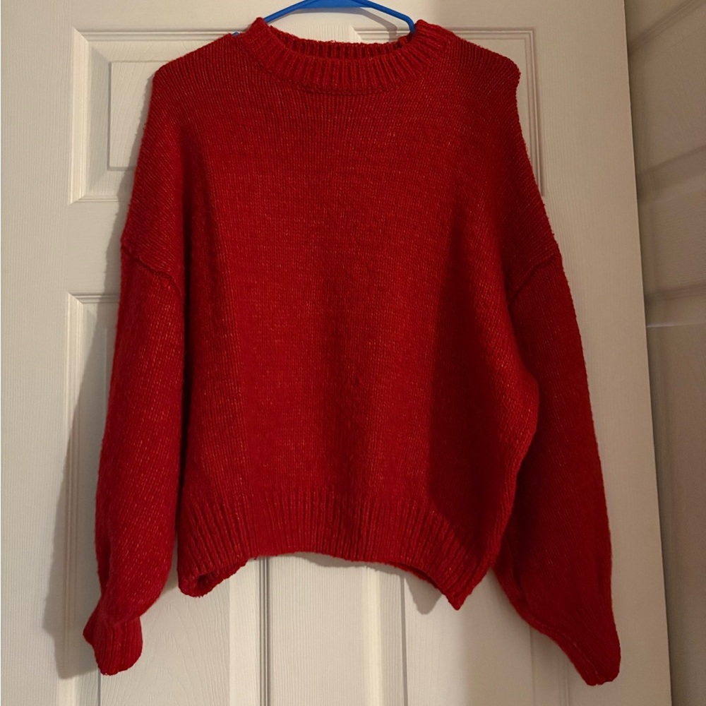 Pink Rose Vibrant Red Crew Neck Sweater